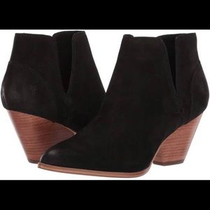 Frye Reina cut out black nubuck ankle booties NWOB